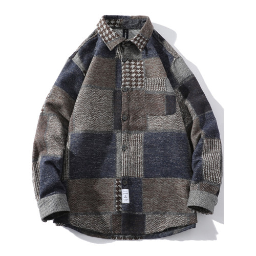 春季格子襯衫男厚款百搭小香風磨毛寬鬆潮流港風襯衣春裝休閒外套