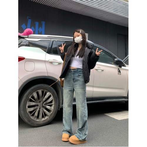 純哥家美式復古藍牛仔褲女2026年春季新款懷舊痞帥寬鬆高腰濶腿褲
