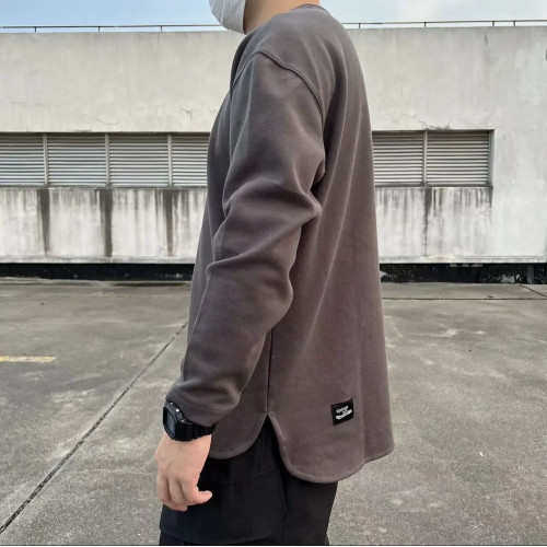 cityboy日系春秋寬鬆大碼重磅加厚衛衣空氣棉純色長袖T恤打底衫