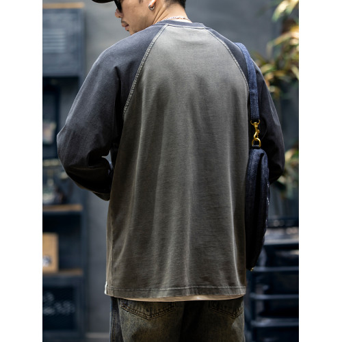 260g春秋新款美式純棉長袖T恤男寬鬆復古大碼插肩袖打底衫上衣潮