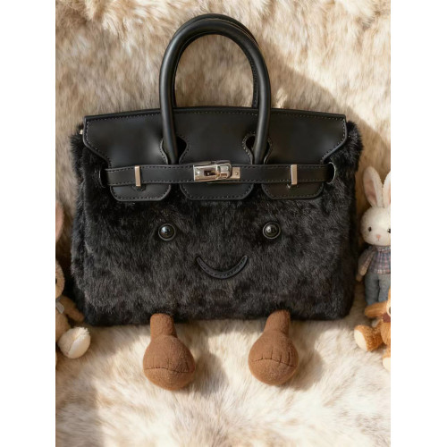 2025秋冬新款bk小精靈鉑金包凱莉包毛絨小挎包大容量單肩托特包女