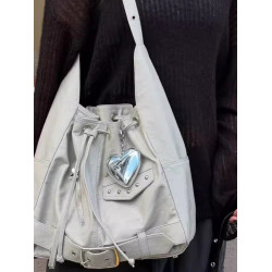 Deinet 韓國小衆2025新款Y2K辣妹抽繩鉚釘大容量單肩斜背托特包女