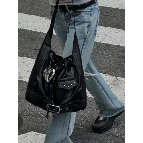 Deinet 韓國小衆2025新款Y2K辣妹抽繩鉚釘大容量單肩斜背托特包女 Deinet 韓國小衆2025新款Y2K辣妹抽繩鉚釘大容量單肩斜背托特包女