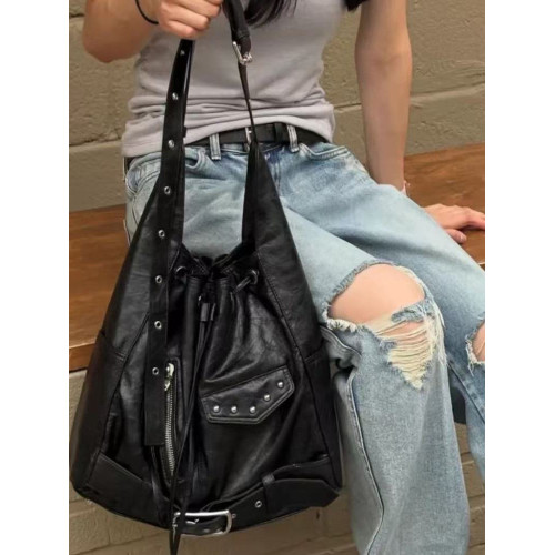 Deinet 韓國小衆2025新款Y2K辣妹抽繩鉚釘大容量單肩斜背托特包女 Deinet 韓國小衆2025新款Y2K辣妹抽繩鉚釘大容量單肩斜背托特包女