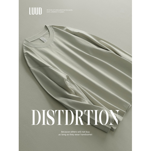 LUUD 潮流多色系新疆純棉長袖T恤衫男士通勤百搭圓領簡質打底上衣