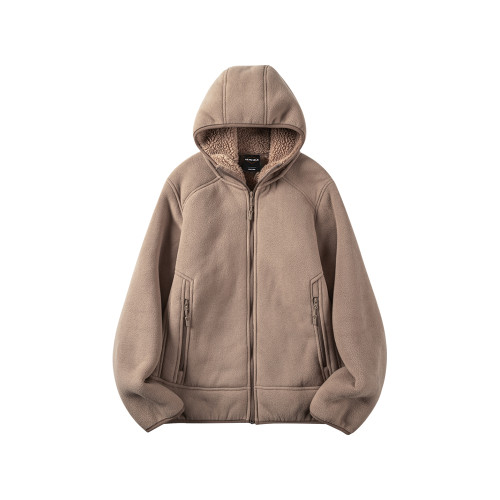 慵懶美拉德！重磅搖粒絨拉鍊衛衣男女秋冬季日系復古加絨連帽外套