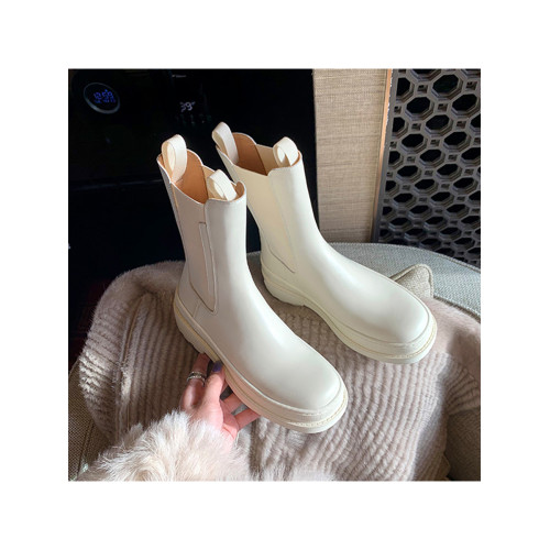 真皮馬丁靴英倫風切爾西靴秋中筒厚底增高菸筒靴女白色短靴子冬季