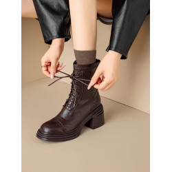 重磅強推！軟到爆2025秋冬新款厚底系帶粗跟馬丁靴女彈力高跟短靴