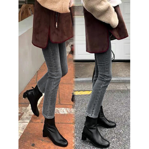 高腰小個子窄版彈力顯瘦菸琯褲2025冬加絨直筒九分牛仔褲女ins潮