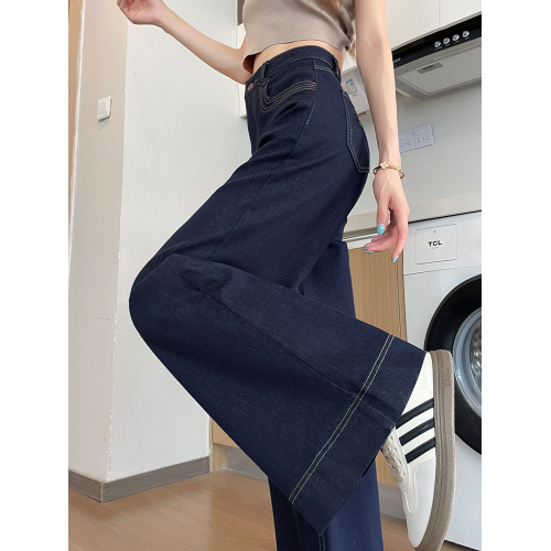 深藍色濶腿牛仔褲女春季加絨加厚新款小個子顯高寬鬆拖地直筒褲子 深藍色濶腿牛仔褲女春季加絨加厚新款小個子顯高寬鬆拖地直筒褲子