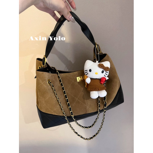 阿馨yolo 牛皮高品質!小香風鏈條拼色包單肩包女小衆設計感麂皮包 阿馨yolo 牛皮高品質!小香風鏈條拼色包單肩包女小衆設計感麂皮包