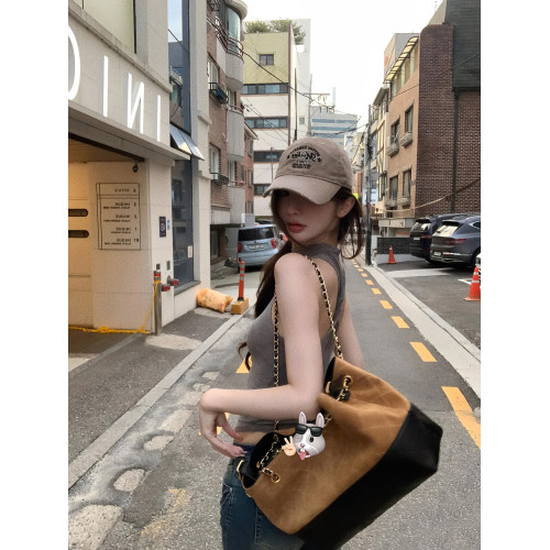 阿馨yolo 牛皮高品質!小香風鏈條拼色包單肩包女小衆設計感麂皮包 阿馨yolo 牛皮高品質!小香風鏈條拼色包單肩包女小衆設計感麂皮包