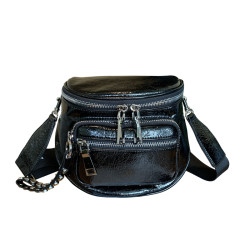 歐美亮面女包包2026新款百搭軟皮馬鞍包時尚寬帶單肩包半圓斜後後背包