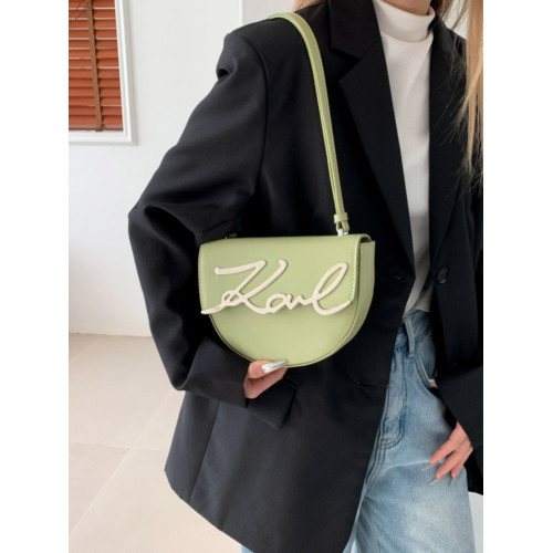 2025早春新款韓版時尚字母單肩腋下包小衆設計半圓馬鞍包斜後後背包女