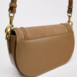 ZR家2025夏季新品女包深棕色馬鞍包繙蓋單肩包休閒時尚絨面斜後後背包