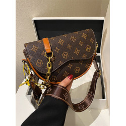 高級感復古馬鞍包包女2025新款時尚寬帶斜背小包印花鏈條單肩女包