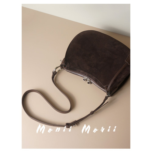 怪獸君2025秋冬新款磨砂牛皮馬鞍包真皮單肩包百搭高級感斜後後背包潮