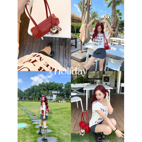 阿馨yolo 網紅同款紅色蝴蝶結法棍包高級感小衆設計百搭腋下包女