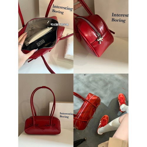 阿馨yolo 網紅同款紅色蝴蝶結法棍包高級感小衆設計百搭腋下包女