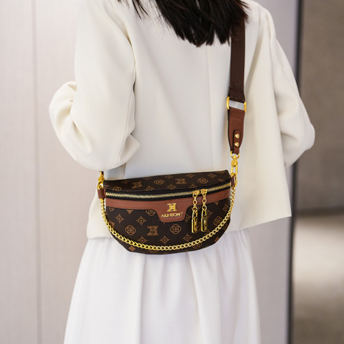 2026新款春輕奢高級感小衆巨好看老花腰包胸包餃子包斜背小包包女