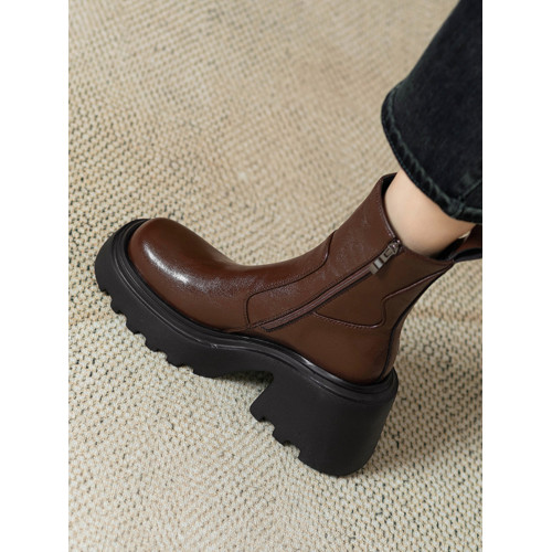 小個子增高厚底馬丁靴女秋冬新款真皮復古圓頭粗跟切爾西菸筒短靴 小個子增高厚底馬丁靴女秋冬新款真皮復古圓頭粗跟切爾西菸筒短靴