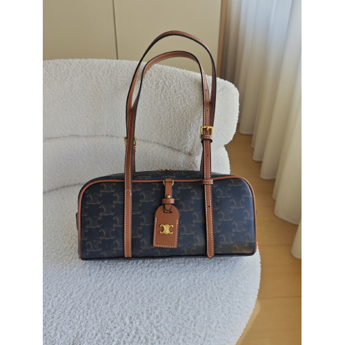 2025新款秋冬復古凱旋門老花保齡球包女手提腋下高級感拼色枕頭包