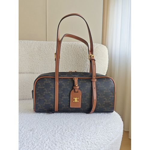 2025新款秋冬復古凱旋門老花保齡球包女手提腋下高級感拼色枕頭包