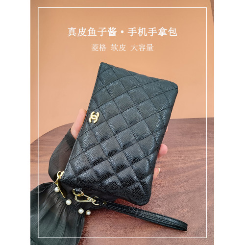 魚子醬手機手拿包女士2025新款真皮長款錢包化妝包拉鍊高級感香奶