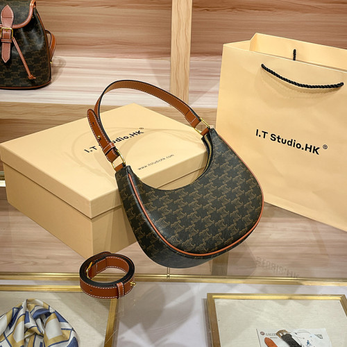 香港真皮腋下包包女2025新款秋冬月亮包半月包單肩斜背月牙包