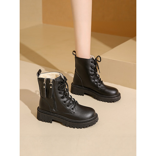 4142大碼加絨馬丁靴女2025冬季高幫保暖厚底短毛棉鞋白色拉鍊短靴 4142大碼加絨馬丁靴女2025冬季高幫保暖厚底短毛棉鞋白色拉鍊短靴