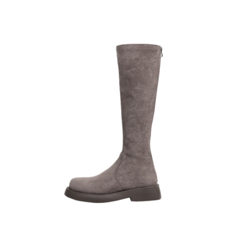 後拉鍊顯瘦長靴子女中筒秋冬平底騎士靴低跟不過膝瘦瘦靴