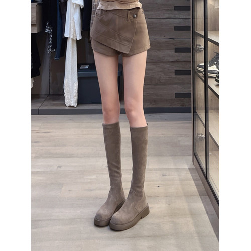 後拉鍊顯瘦長靴子女中筒秋冬平底騎士靴低跟不過膝瘦瘦靴