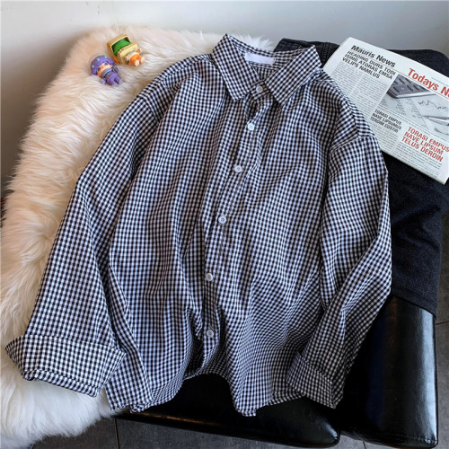 黑白格子襯衫男士日系長袖襯衣ins痞帥港風情侶上衣帥氣百搭外套