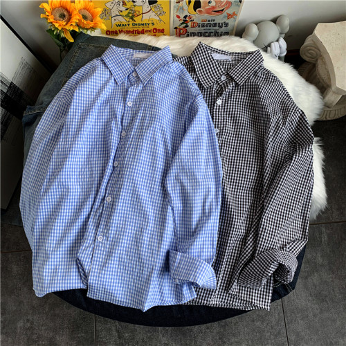 黑白格子襯衫男士日系長袖襯衣ins痞帥港風情侶上衣帥氣百搭外套