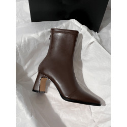 黑色短靴女高跟2025年秋冬新款粗跟法式氣質後拉鍊方頭彈力瘦瘦靴