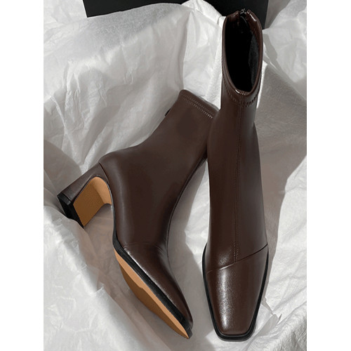 黑色短靴女高跟2025年秋冬新款粗跟法式氣質後拉鍊方頭彈力瘦瘦靴