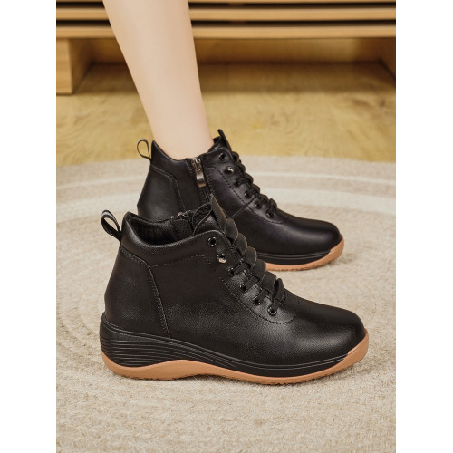 休閒側拉鍊鞋旅遊鞋2026秋冬新款厚底防滑女士馬丁靴坡跟真皮短靴 休閒側拉鍊鞋旅遊鞋2026秋冬新款厚底防滑女士馬丁靴坡跟真皮短靴