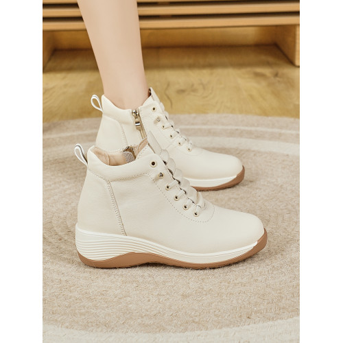 休閒側拉鍊鞋旅遊鞋2026秋冬新款厚底防滑女士馬丁靴坡跟真皮短靴 休閒側拉鍊鞋旅遊鞋2026秋冬新款厚底防滑女士馬丁靴坡跟真皮短靴