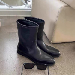 尖頭極簡牛皮平底中筒靴真皮秋冬新款套筒機車靴馬丁靴百搭短靴女