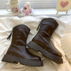 真皮厚底粗跟馬丁靴女2025秋冬新款短靴復古瘦瘦靴英倫風高筒單靴