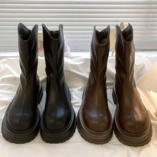 真皮厚底粗跟馬丁靴女2025秋冬新款短靴復古瘦瘦靴英倫風高筒單靴 真皮厚底粗跟馬丁靴女2025秋冬新款短靴復古瘦瘦靴英倫風高筒單靴