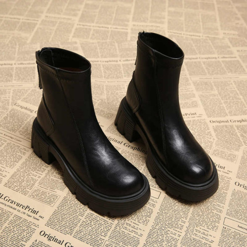 特價真皮厚底增高英倫風馬丁靴女2025新款秋冬加絨瘦瘦高跟小短靴 特價真皮厚底增高英倫風馬丁靴女2025新款秋冬加絨瘦瘦高跟小短靴