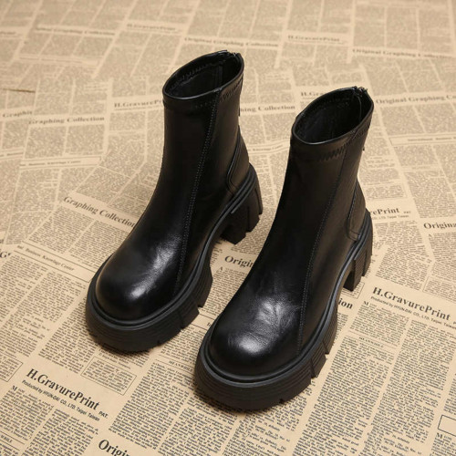 特價真皮厚底增高英倫風馬丁靴女2025新款秋冬加絨瘦瘦高跟小短靴 特價真皮厚底增高英倫風馬丁靴女2025新款秋冬加絨瘦瘦高跟小短靴