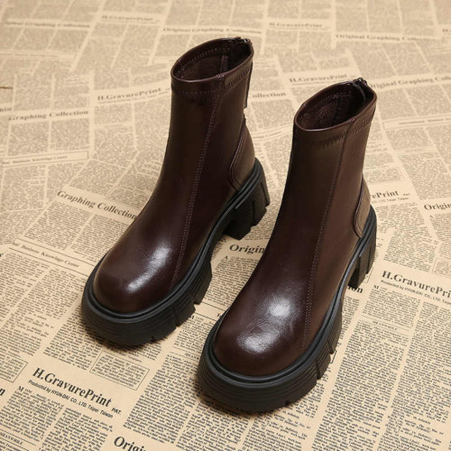 特價真皮厚底增高英倫風馬丁靴女2025新款秋冬加絨瘦瘦高跟小短靴 特價真皮厚底增高英倫風馬丁靴女2025新款秋冬加絨瘦瘦高跟小短靴