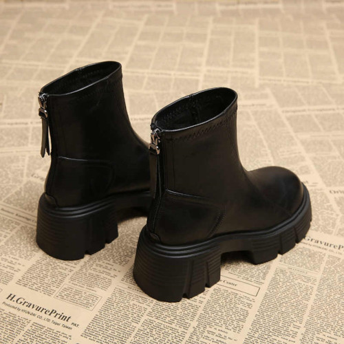 特價真皮厚底增高英倫風馬丁靴女2025新款秋冬加絨瘦瘦高跟小短靴 特價真皮厚底增高英倫風馬丁靴女2025新款秋冬加絨瘦瘦高跟小短靴