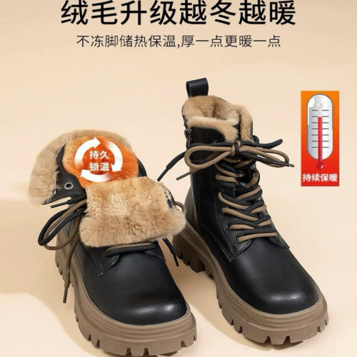 品牌加絨加厚東北雪地靴女厚底棉靴英倫風百搭冬季保暖時尚馬丁靴