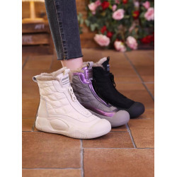 2025冬季新款高腰馬丁靴女加絨保暖雨防布方格高幫厚底雪地棉鞋子