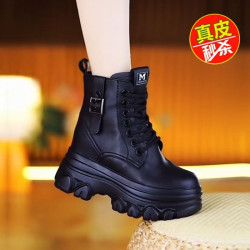 品牌真皮英倫風馬丁靴女冬季加絨保暖棉靴小個子厚底內增高短靴女