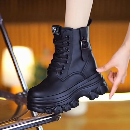 品牌真皮英倫風馬丁靴女冬季加絨保暖棉靴小個子厚底內增高短靴女