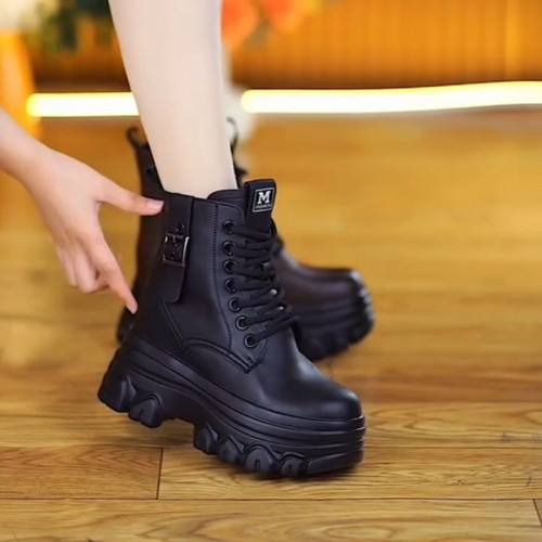 品牌真皮英倫風馬丁靴女冬季加絨保暖棉靴小個子厚底內增高短靴女